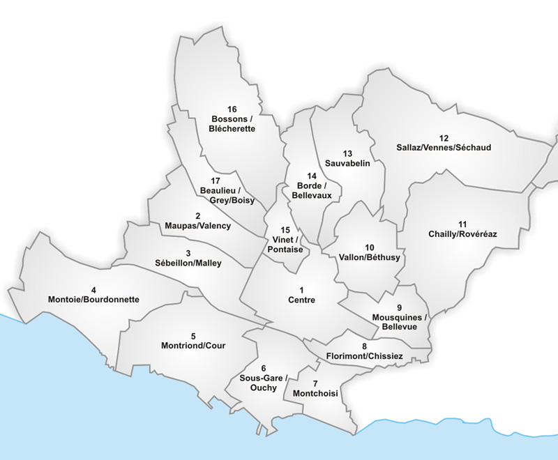 Les 17 quartiers de Lausanne